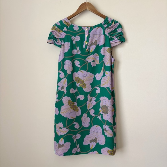 Tibi Jade Silk Floral Shift Dress 8 Green Purple - Picture 5 of 10